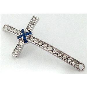bracelet bar, cross, alloy bead with rhinestone, platinum plated, 24x50mm [FDSTY1570]
