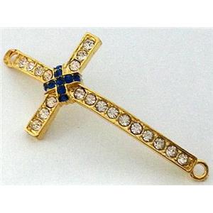 bracelet bar, cross, alloy bead with rhinestone, gold, 24x50mm [FDSTY1571]