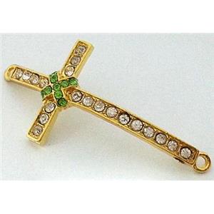 bracelet bar, cross, alloy bead with rhinestone, gold, 24x50mm [FDSTY1572]