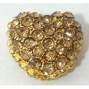 bracelet bar, alloy bead with rhinestone, flat heart, 12mm wide [FDSTY1576]