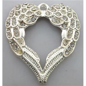 alloy pendants with rhinestone, silver plated, 34x36mm [FDSTY1584]