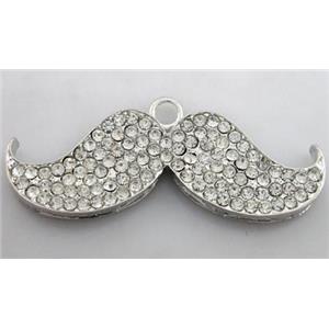 alloy Mustache pendants with rhinestone, platinum plated, 24x58mm [FDSTY1587]