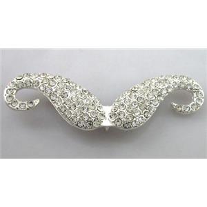 alloy Mustache pendants pave rhinestone silver plated, 18x58mm [FDSTY1588]