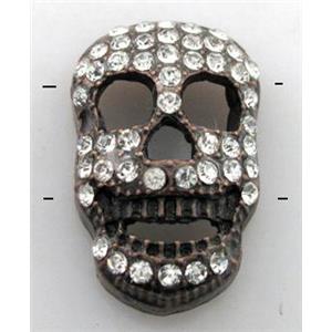 Bracelet bar, alloy bead with rhinestone, skull, antique red copper, 13x20mm [FDSTY1592]
