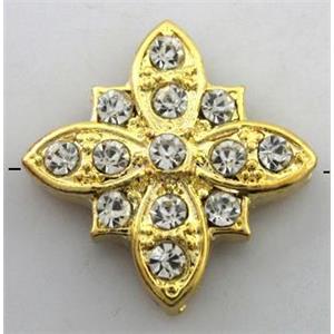 Bracelet bar, alloy bead with rhinestone, gold, 16x16mm [FDSTY1597]