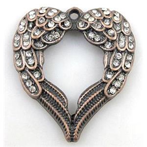 alloy pendants with rhinestone, antique red copper, 34x36mm [FDSTY1601]