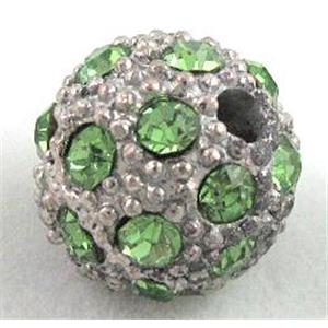 Alloy bead with rhinestone, round, 10mm dia, 2mm hole [FDSTY1628-10MM]