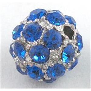 Alloy bead with rhinestone, round, 10mm dia, 2mm hole [FDSTY1629-10MM]