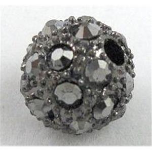 Alloy bead with rhinestone, round, 12mm dia, 2mm hole [FDSTY1630-12MM]