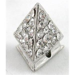 Bracelet bar, alloy bead with rhinestone, platinum plated, 13x13x13x15mm [FDSTY1633]