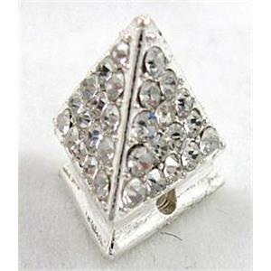 Bracelet bar, alloy bead with rhinestone, silver plated, 13x13x13x15mm [FDSTY1634]