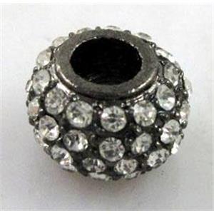 Bracelet bar, alloy bead with rhinestone, black, 12mm, 4mm hole [FDSTY1646]