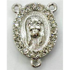 goddess bracelet bar, enamel alloy with Rhinestone, platinum plated, approx 20x30mm [FDSTY165]