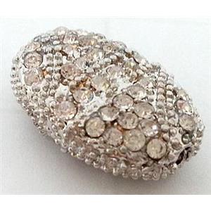 Bracelet bar, alloy bead with rhinestone, platinum plated, approx 13x19mm, 7mm thickness [FDSTY1651]