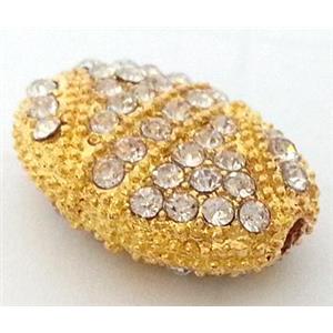 Bracelet bar, alloy bead with rhinestone, gold, approx 13x19mm, 7mm thickness [FDSTY1653]