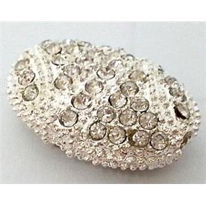 Bracelet bar, alloy bead with rhinestone, silver plated, approx 13x19mm, 7mm thickness [FDSTY1654]