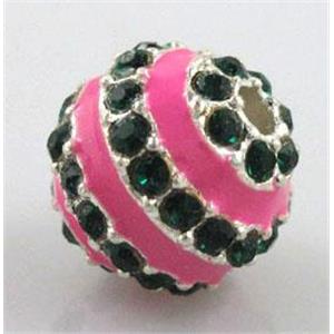 Alloy bead with rhinestone, enamel round, 12mm dia, 2.5mm hole [FDSTY1669]