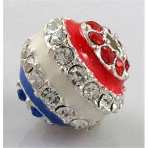 Alloy bead with rhinestone, enamel round, 12mm dia, 2.5mm hole [FDSTY1670]
