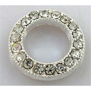 bracelet bar, alloy bead with rhinestone, silver plated, 15mm dia [FDSTY1678]