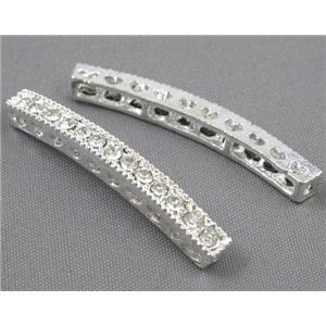 bracelet bar, alloy with Rhinestone, silver plated, approx 38mm length [FDSTY168]