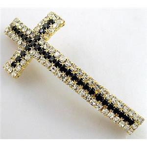bracelet bar, cross, copper bead with rhinestone, gold, 23x50mm [FDSTY1681]