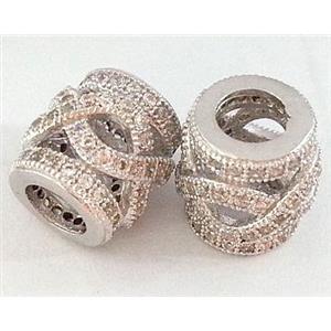 bracelet spacer, copper bead with zircon, platinum plated, 8x10mm, approx 4mm hole [FDSTY1684]