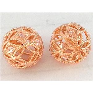 bracelet spacer, copper bead with zircon, red copper, 10mm dia [FDSTY1686]