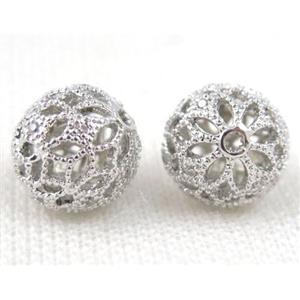 round copper beads pave zircon, platinum plated, 10mm dia [FDSTY1687]