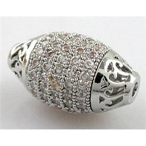 bracelet spacer, copper bead with zircon rhinestone, platinum plated, 10x16mm [FDSTY1688]