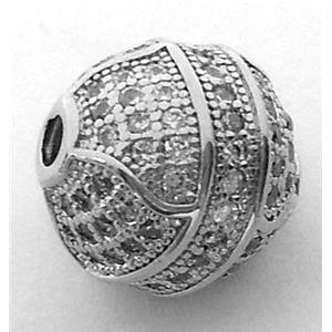 copper bead with zircon rhinestone, platinum plated, 12mm dia [FDSTY1689]