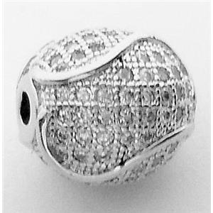 copper bead with zircon rhinestone, platinum plated, 12mm dia [FDSTY1690]