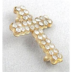 bracelet bar, cross, copper bead with rhinestone, duck-gold, 15x22mm [FDSTY1693]