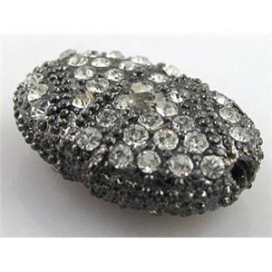 bracelet spacer, alloy bead with rhinestone, black, approx 13x19mm, 7mm thickness [FDSTY1694]