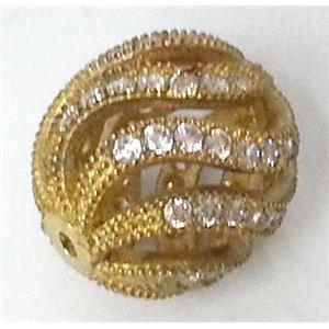 bracelet spacer, copper bead with zircon rhinestone, brass, approx 11x13mm [FDSTY1695]