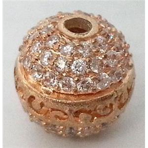 bracelet spacer, copper bead with zircon rhinestone, red copper, 12mm dia [FDSTY1697]