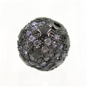 bracelet spacer, copper bead with zircon rhinestone, black, 12mm dia [FDSTY1699]
