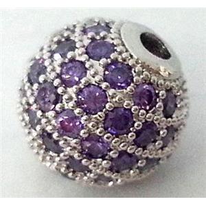 round copper bead with purple zircon, platinum, 12mm dia [FDSTY1700-12MM]