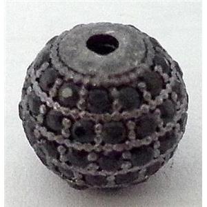 round copper bead with zircon rhinestone, black, 10mm dia [FDSTY1703-10MM]