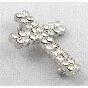 bracelet bar, cross, alloy bead with rhinestone, platinum plated, 15x22mm [FDSTY1705]