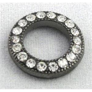 bracelet bar, alloy ring with rhinestone, black, 15mm dia [FDSTY1706]