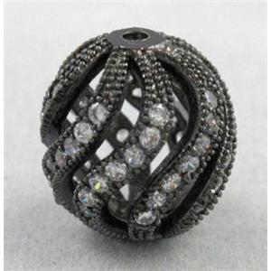 bracelet spacer, copper bead with zircon rhinestone, black, 11x13mm [FDSTY1709]