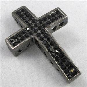 bracelet spacer, cross, alloy bead with rhinestone, black, 26x40mm, 3mm hole [FDSTY1711]