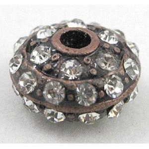 bracelet spacer, alloy bead with rhinestone, antique red-copper, approx 12mm dia, 2mm hole [FDSTY1725]