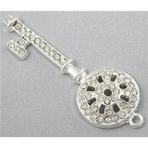 alloy pendant with rhinestone, key, silver, approx 18x51mm [FDSTY1726]