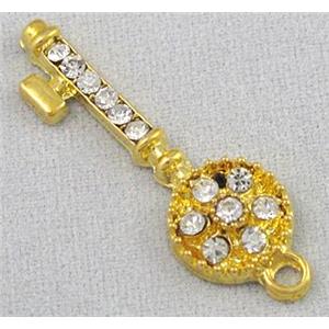 alloy pendant with rhinestone, key, gold, approx 8x27mm [FDSTY1728]