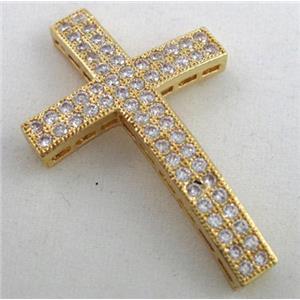 bracelet bar, cross, copper bead with zircon rhinestone, gold, approx 23x37mm [FDSTY1734-23X37MM]