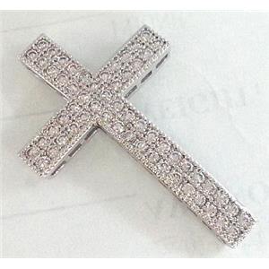 bracelet bar, copper cross with zircon rhinestone, platinum plated, approx 23x37mm [FDSTY1735-23X37MM]