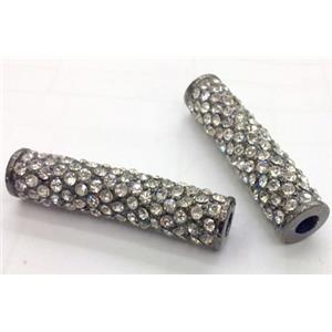 bracelet spacer, alloy tube with Rhinestone, black, approx 10x35mm, 4mm hole [FDSTY175]