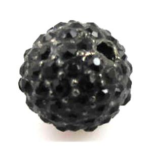 alloy bead, pave Rhinestone, black, 10mm dia, 2.5mm hole [FDSTY176-10MM]