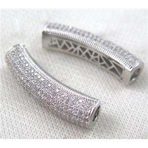 copper tube beads pave zircon, platinum plated, approx 10x40mm [FDSTY1781]